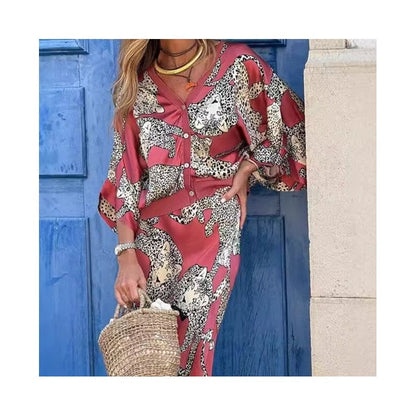 Floral Print Button-Up Top And Skirt Set