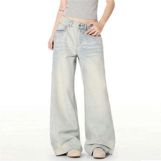 Washed Blue Wide Leg Jeans Casual