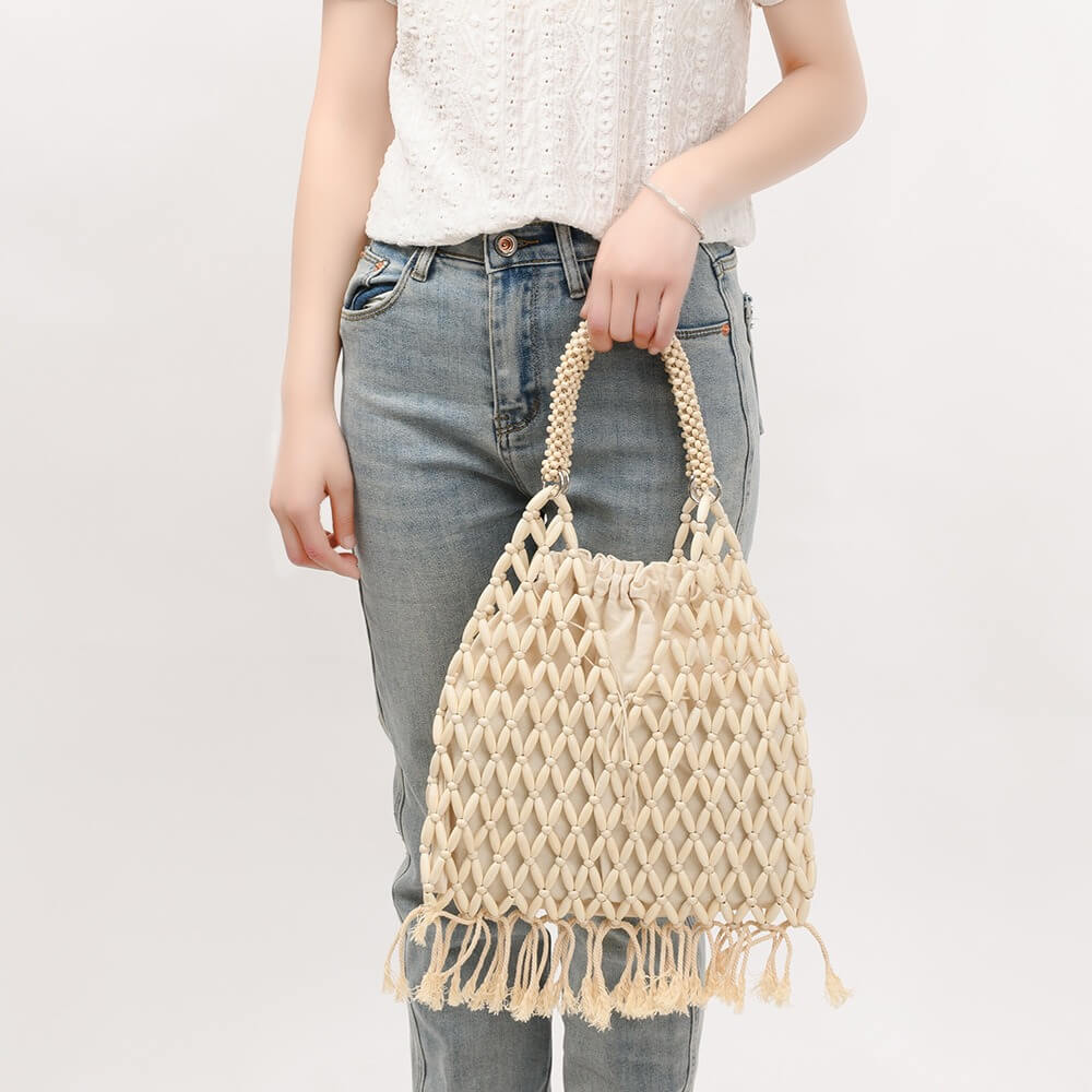 Tassel Wooden Handbag Bead Beach Bag