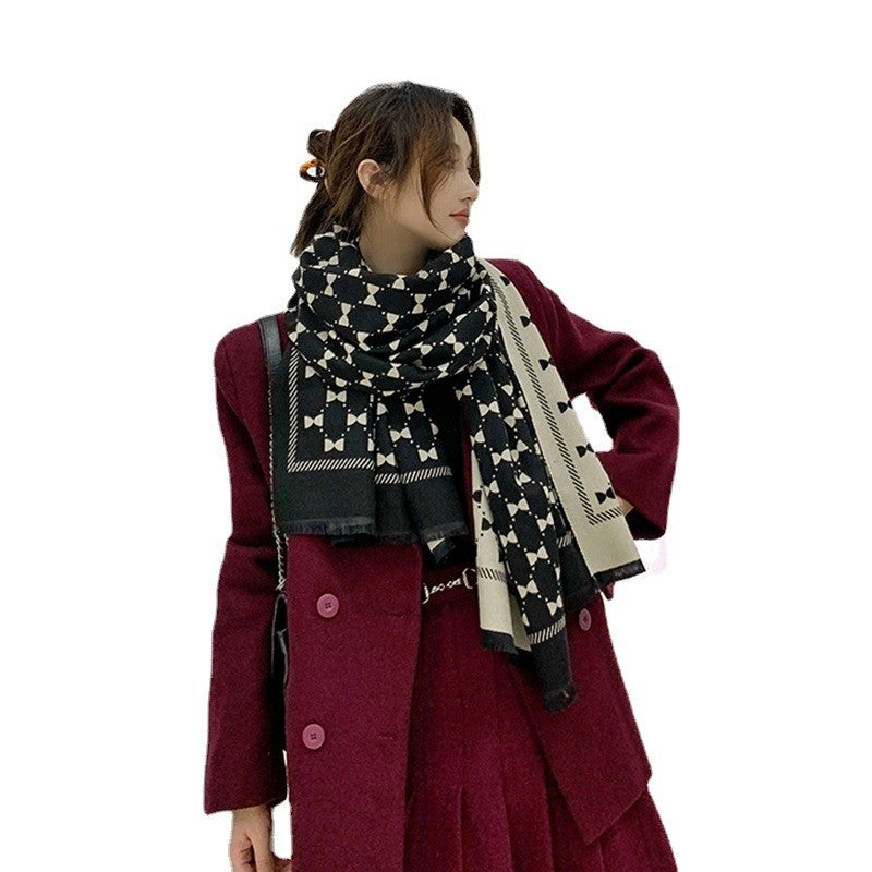 Jacquard Fringed Cashmere-Like Scarf