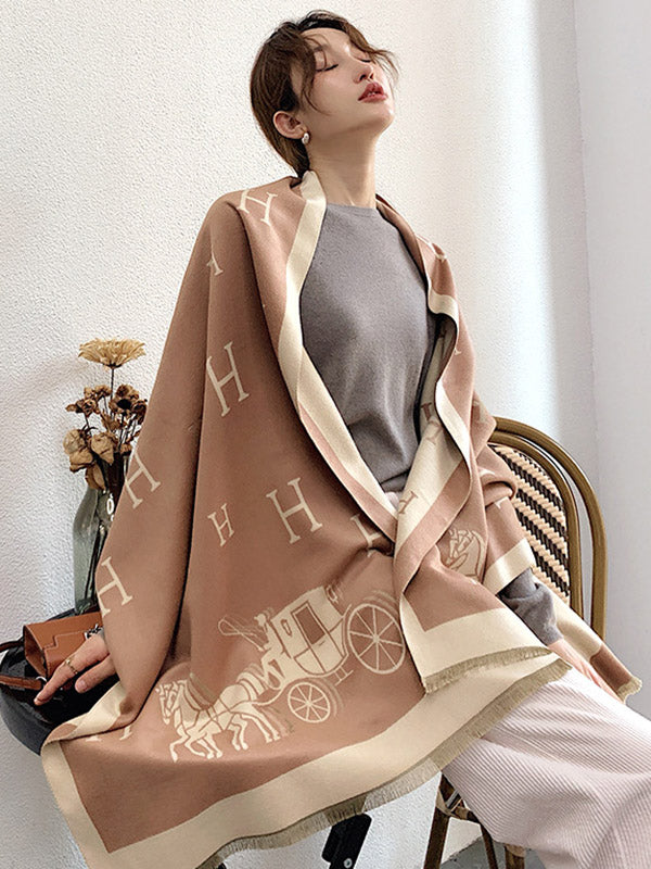 Printed Contrast Color Imitation Cashmere Shawl Scarf