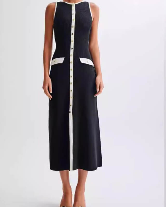 Elegant Button Down Knit Maxi Dress