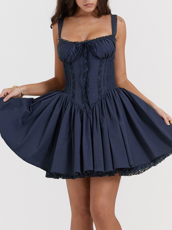 Sexy Lace Splice Backless Spaghetti Strap Dress