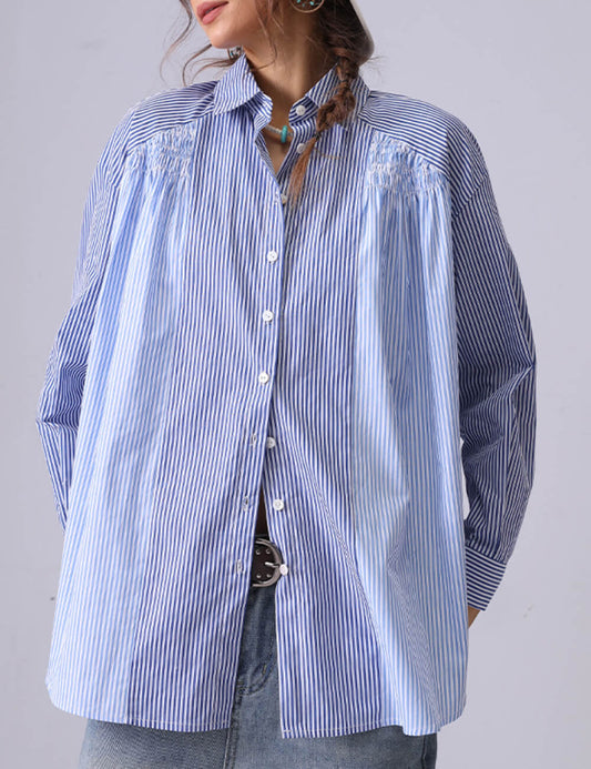 Vintage Color Block Striped Long Sleeve Top