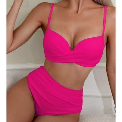 Solid Steel Wire High Waist Bikini