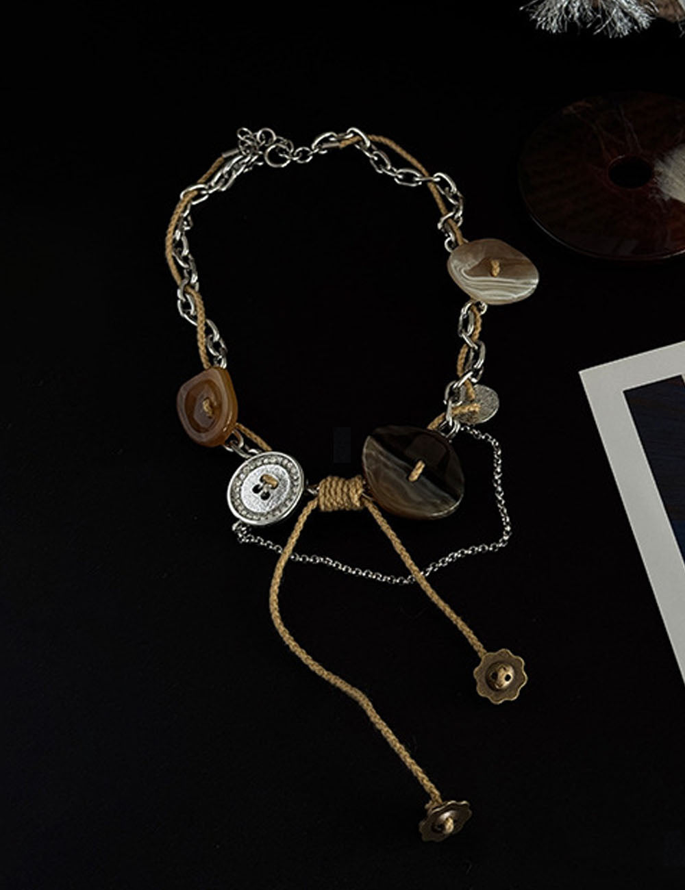 Punk Style Button Braided Rope Tassel Necklace