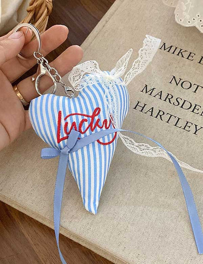 Lace Plush Striped Love Bag Charm