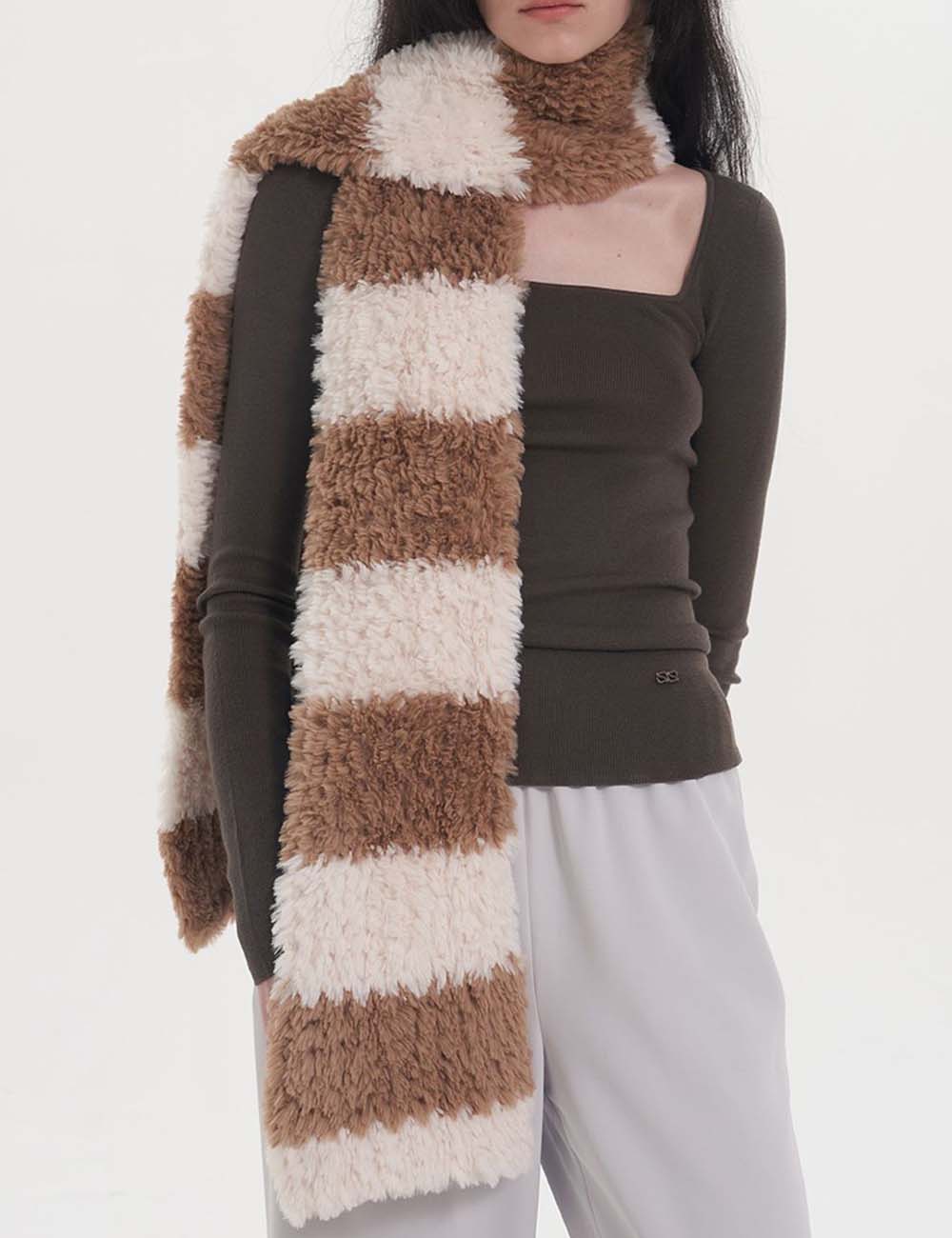 Cute Faux Fur Striped Warm Knit Scarf