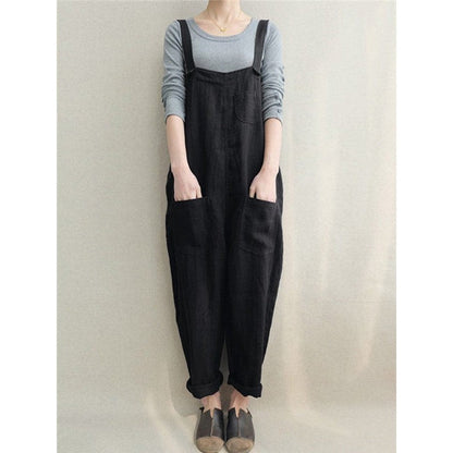 Breathable Pocket Solid Color Baggy Overalls