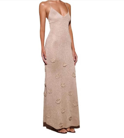 Elegant Knit Floral Sparkle Cami Dress