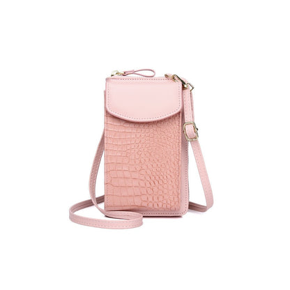 PU Leather Solid Color Alligator Grain Mini Purse Cell Phone Crossbody Bag