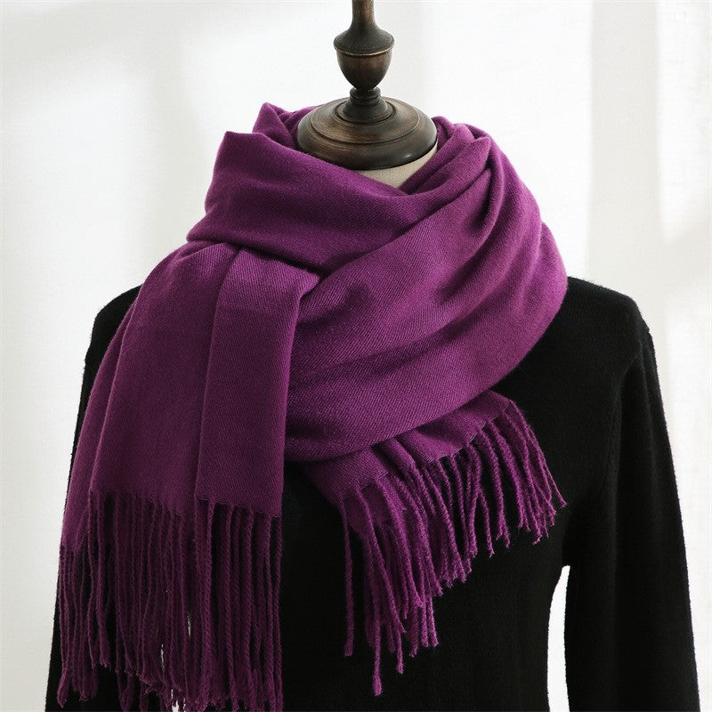 Solid Color Tasseled Imitated Cashmere Shawl Scarf