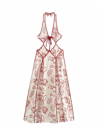 Sexy Halter Floral Cutout Sleeveless Maxi Dress