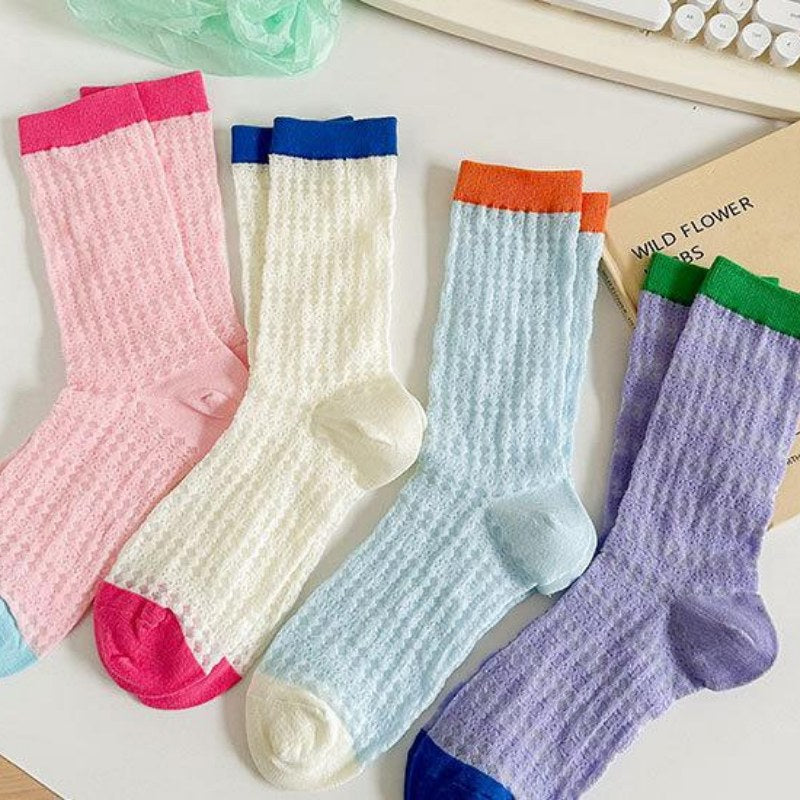 Color Block Thin Mesh Socks