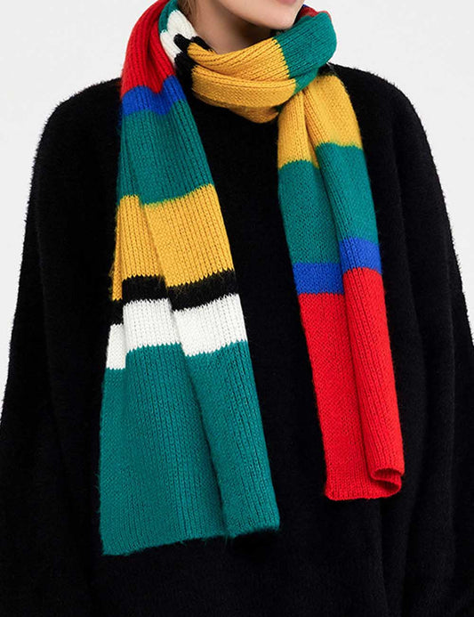 Winter Rainbow Faux Cashmere Knitted Striped Scarf