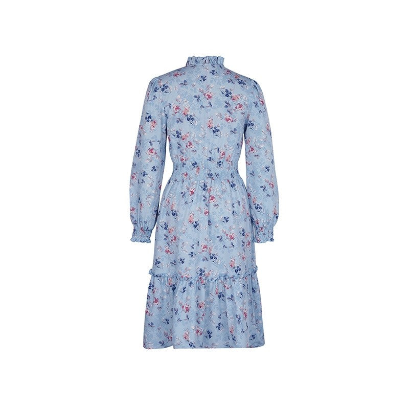 Long Sleeves V-Neck Floral Printed A-Line Dress