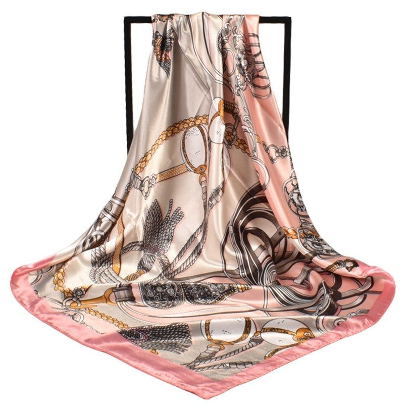 Vintage Printed Satin Square Head Scarf