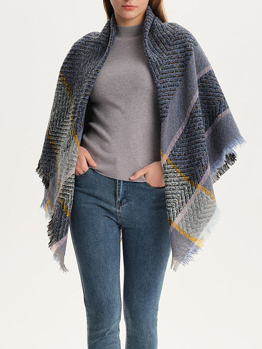 Triangle Fringed Keep Warm Plaid Shawl&Scarf