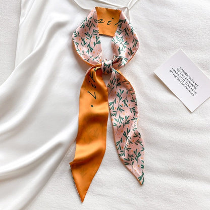 Elegant Floral Long Silk Hair Scarf