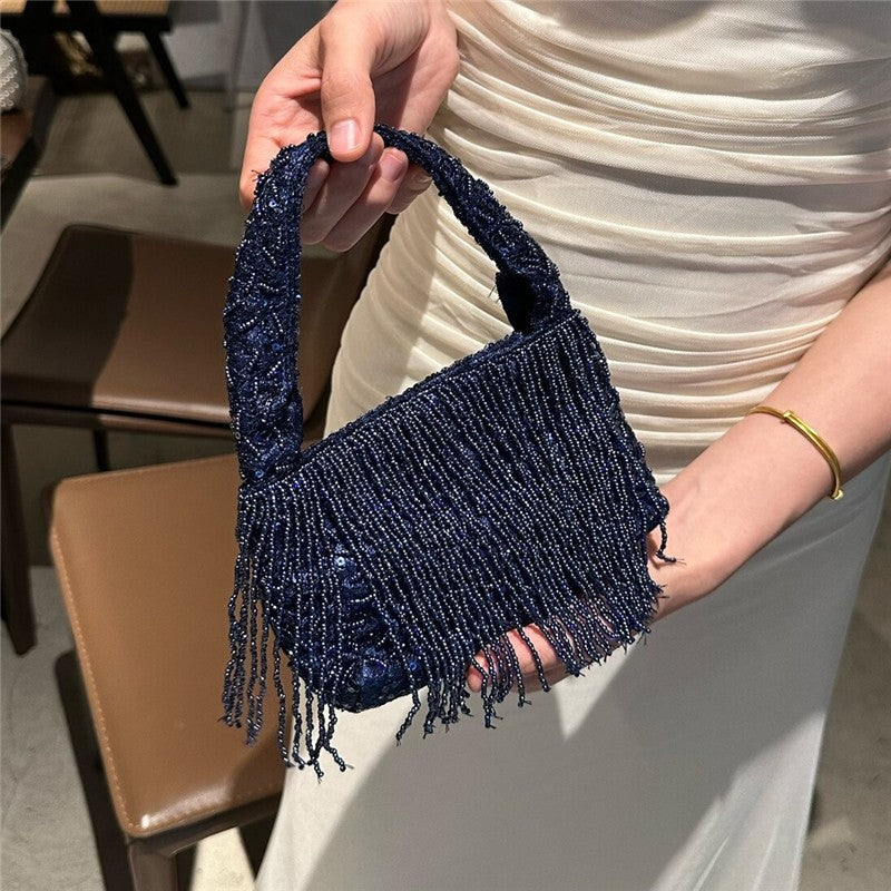 Hand Beaded Fringe Evening Clutch