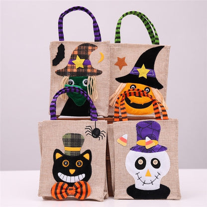 Cute Cartoon Patchwork Linen Candy Gift Bag Halloween Decoration