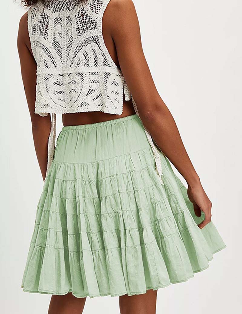 Solid Color Puffy String Midi Skirt