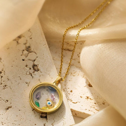 Gold Plated Evil Eye Round Charm Necklace