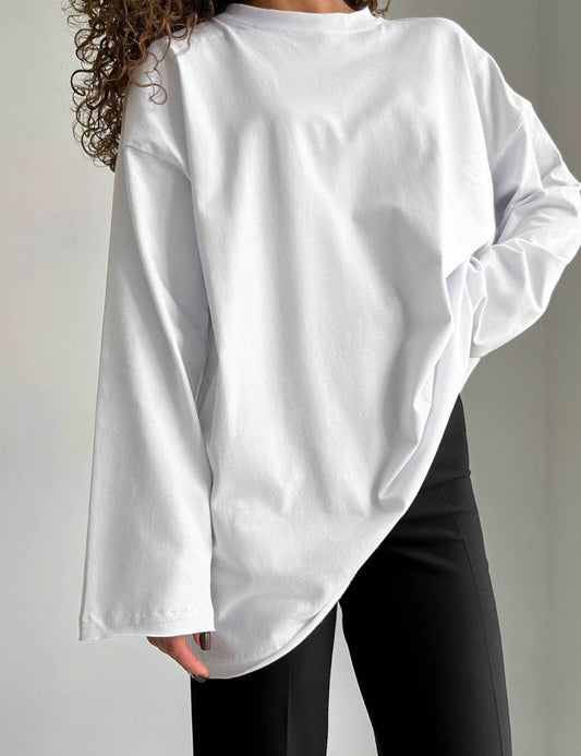 Simple Distressed Crew Neck Long Sleeve Top