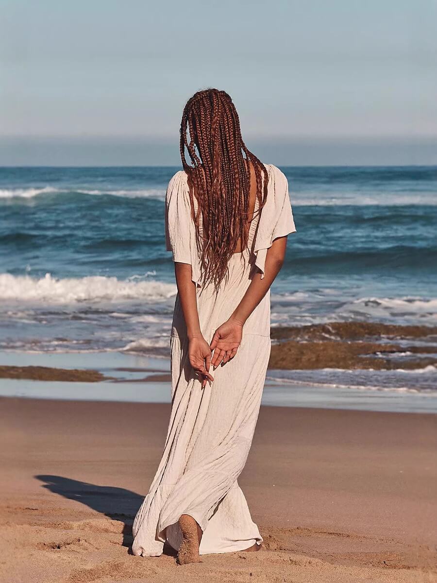 V-Neck Backless Short Sleeves Maxi Dress