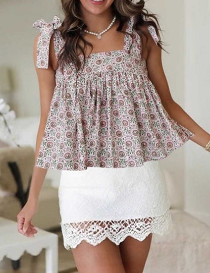 Simple Floral Print Sleeveless Top