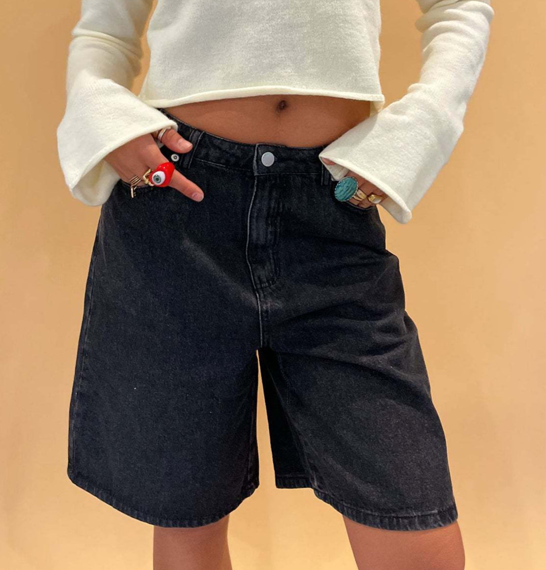 Low Waisted Casual Denim Bermuda Shorts