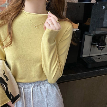 Solid Color Long Sleeve Half Turtleneck Thin Base Knitted Sweater