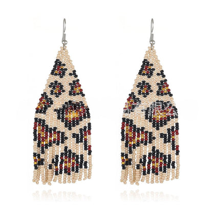 Vintage Leopard Handmade Beads Tassel Drop Earrings
