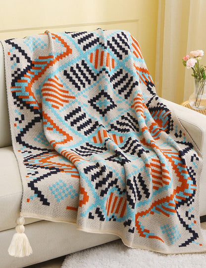 Bohemian Tassel Soft Knit Throw Blanket