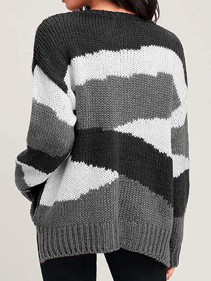 Irregularity Striped Long Sleeves Sweater Tops