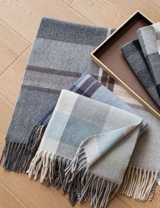 Vintage Plaid Color Block Fringe Wool Scarf