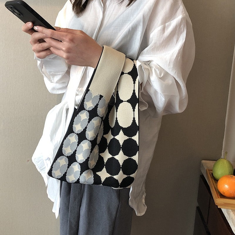 Knit Checkerboard Casual Tote Bag