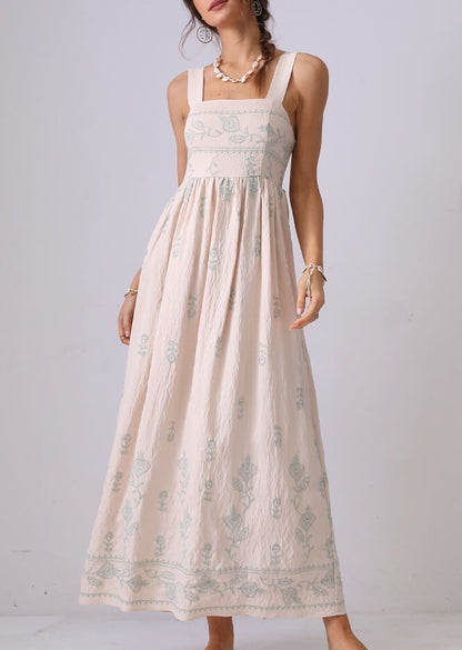 Floral Embroidered Backless Strap Maxi Dresses