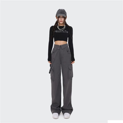 High Waist Cotton Cargo Pants Cleanfit