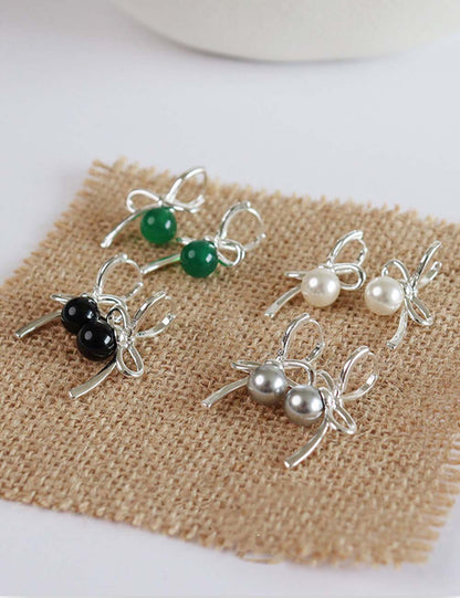 Elegant Bow Knot Pearl Stud Earrings