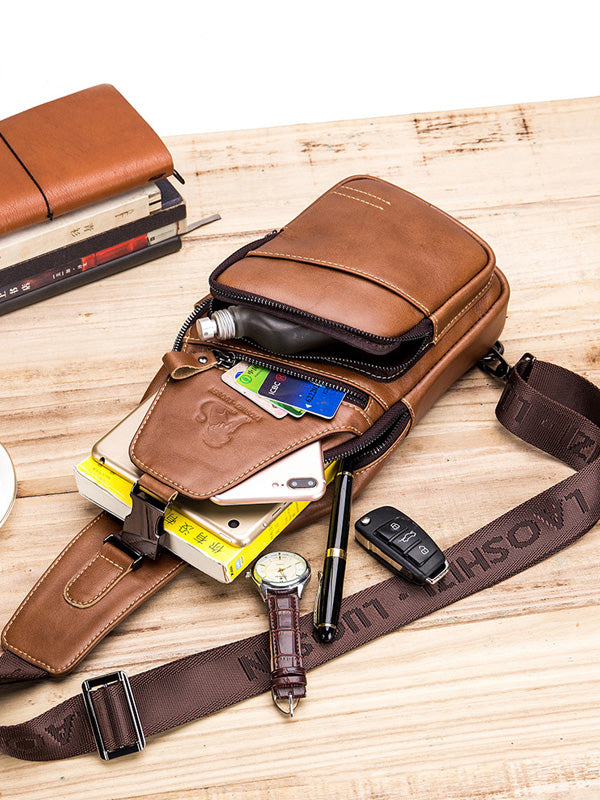 Multi-layer Pocket Leather Casual Crossbody Shoulder Bag