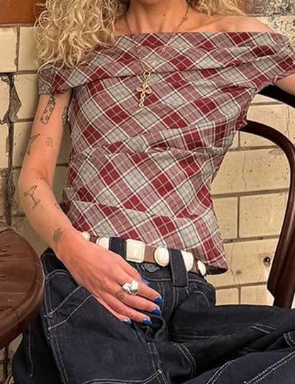 Retro Flared Collar Off-Shoulder Slim Shirt