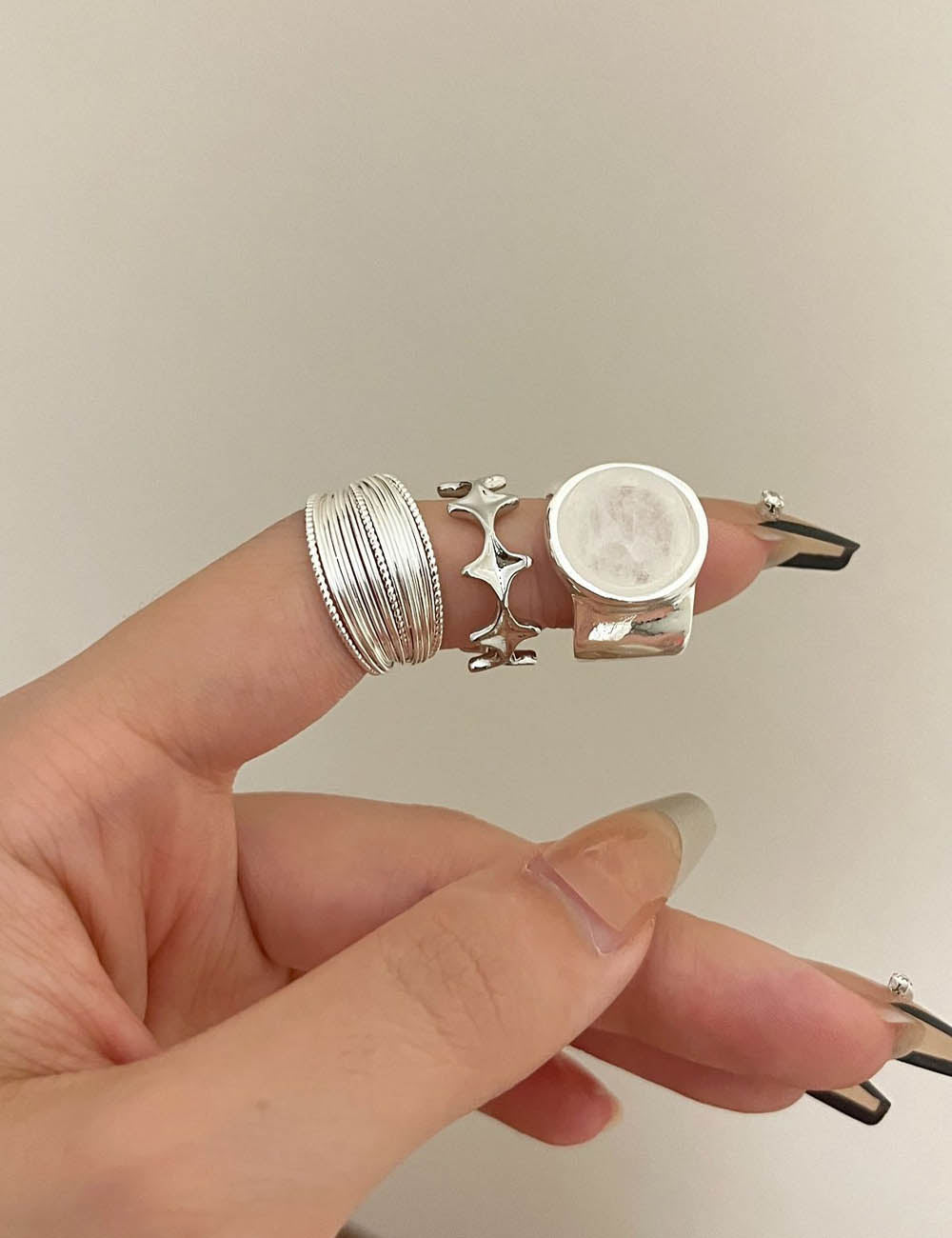 Trendy Star Pattern Silver-Tone Open Rings