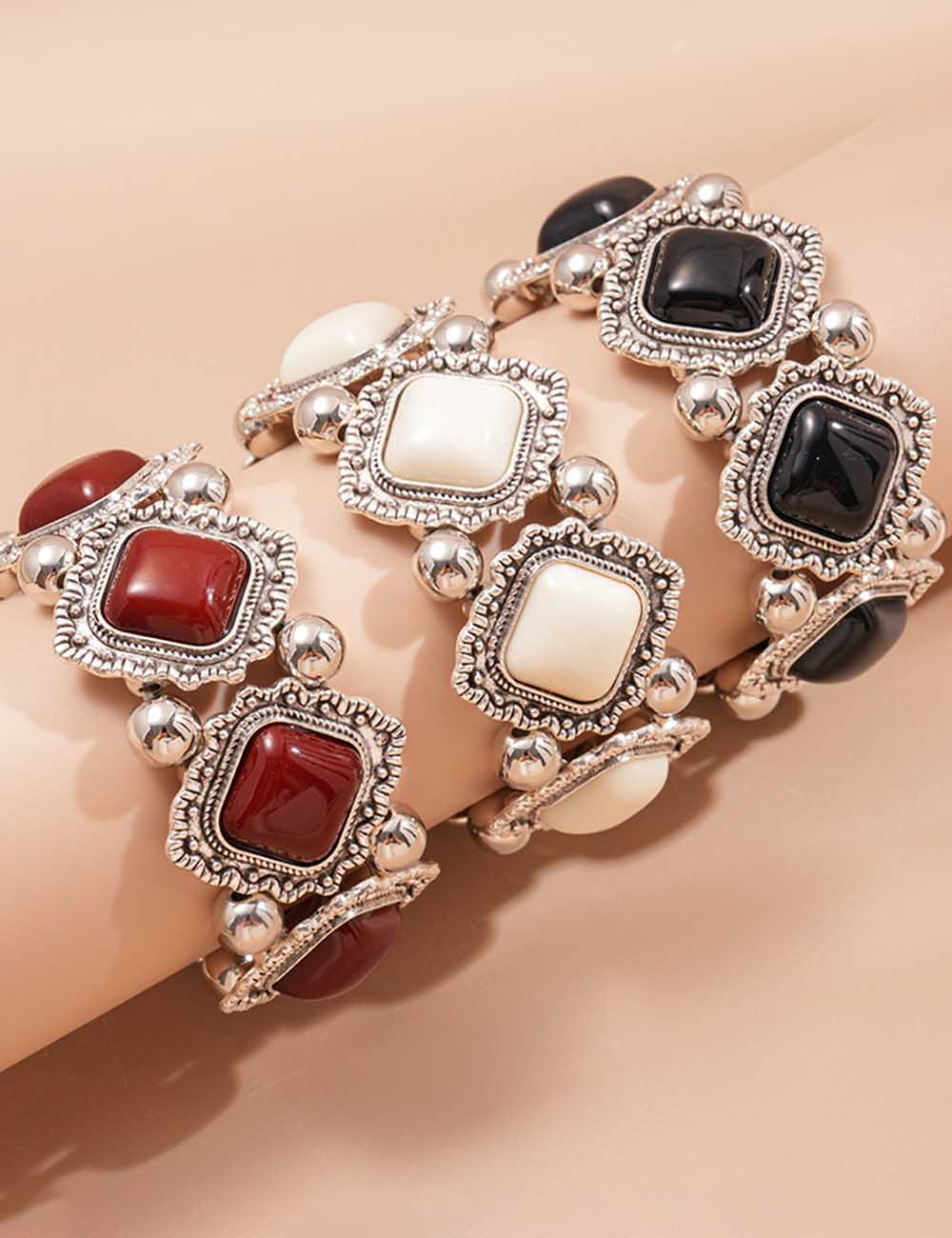 Diamond-Shaped Beaded Bangle Stretch Bracelet