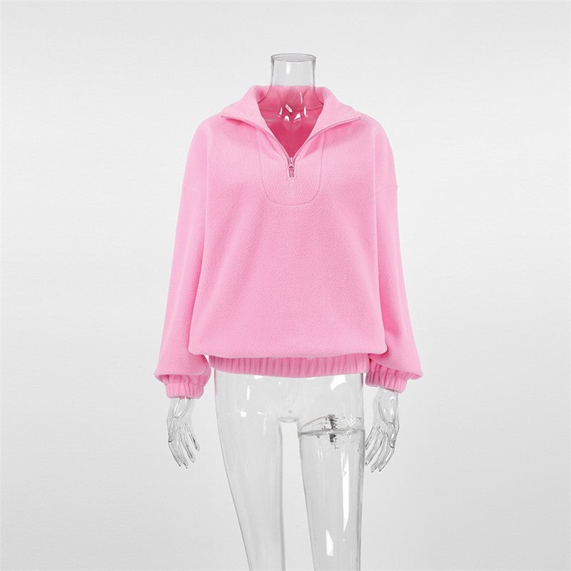 Cozy Oversized Fleece Pullover With Lapel Collar