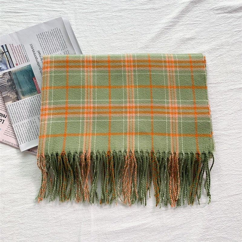 Thick Plaid Print Tassel Shawl Scarf