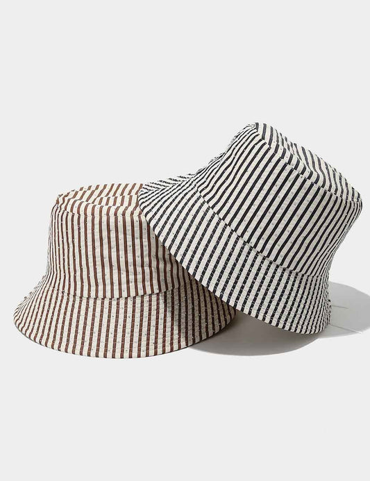 Trendy Striped Rhinestone Bucket Hat