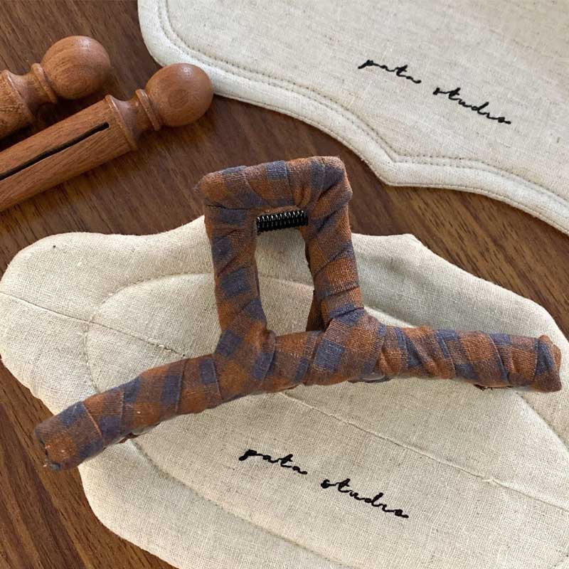 Vintage Checkered Fabric Hair Claw