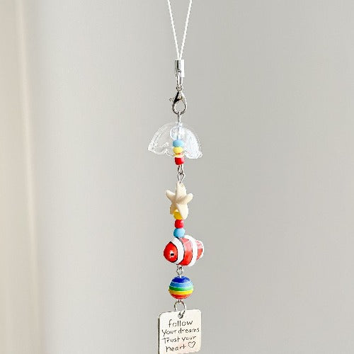 Minimalist Wind Chime Fish Beaded Phone Charm