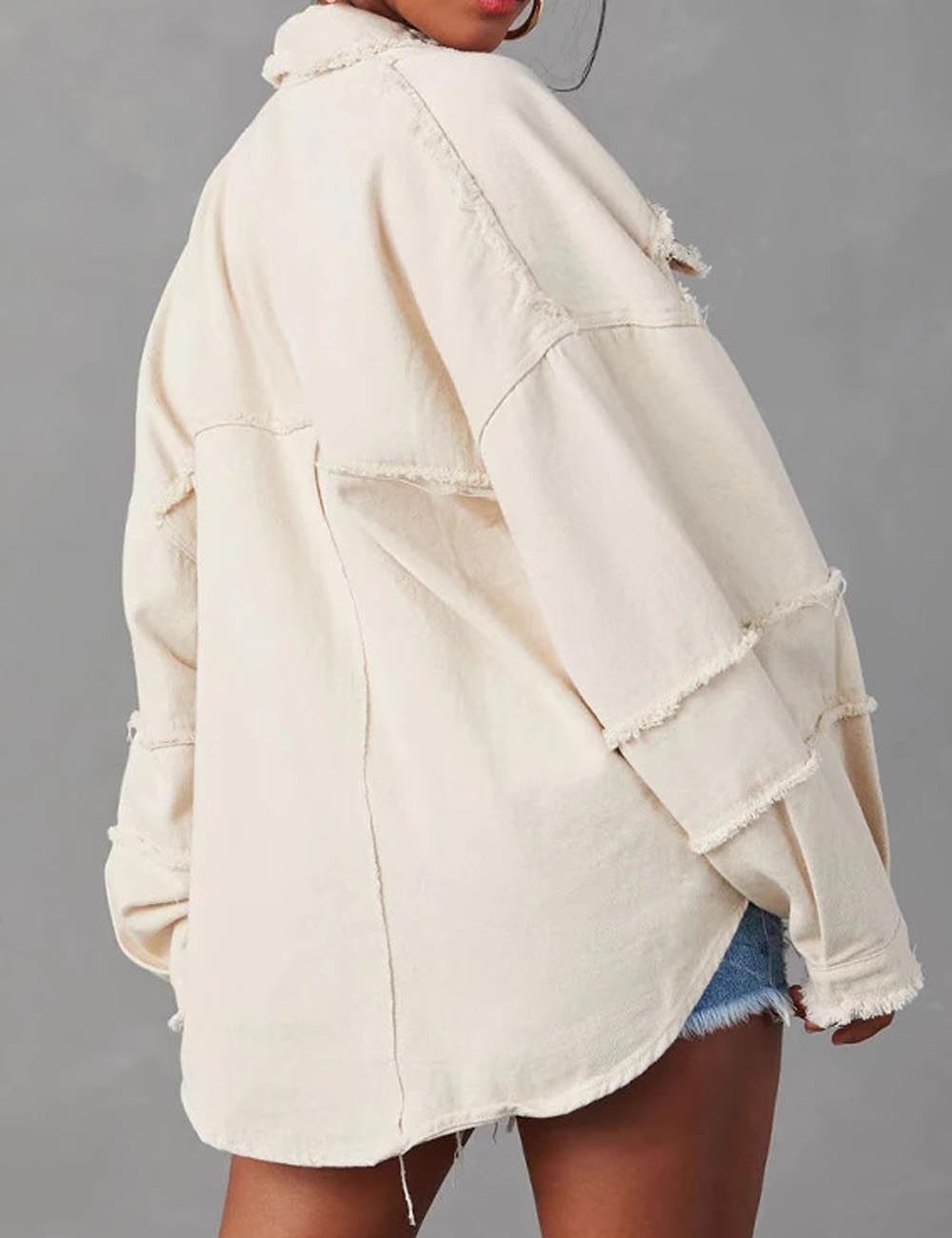 Retro Rivet Studded Frayed Oversize Denim Jacket